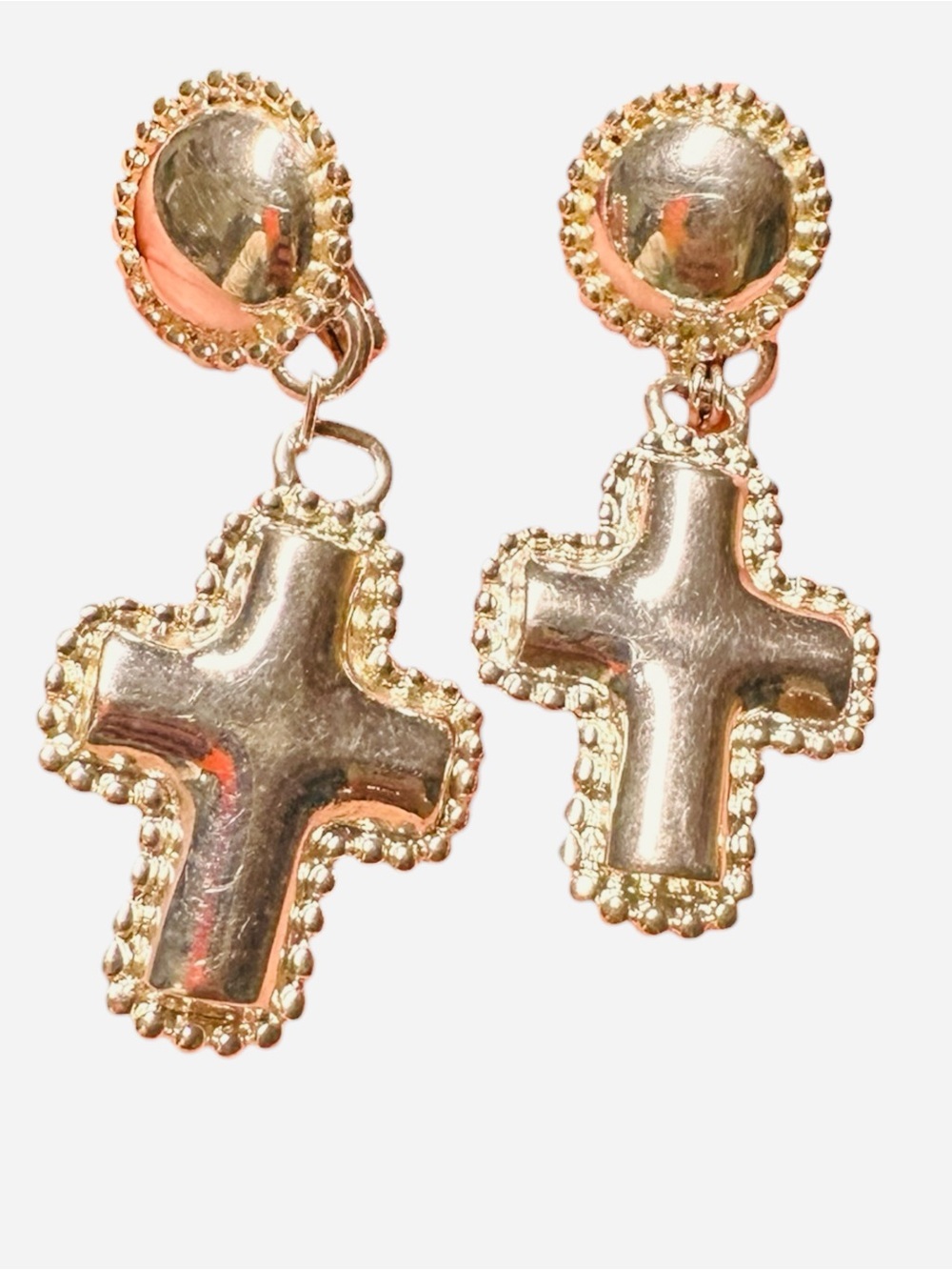 Vintage Rock Western Cross Earrings in Silver Tone by Premier Designs CLIP ON